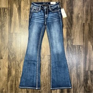 Miss Me Mid-rise Flare Stretch Jeans Youth Size 14L 26"x32.5" Cowgirl Rodeo NWT